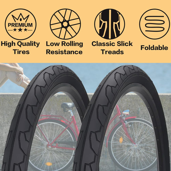 26x1.95 Slick Bike Tires (50-559) or with 26" Bike Tubes 32mm Schrader Valve Suitable for 26 x 1.90 26 x 1.95 26 x 2.0 26 x 2.125 Bicycle Tires and Tubes for City Road Bicycles