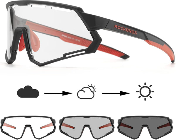 ROCKBROS Mountain Bike Glasses for Men Cycling Glasses with Interchangeable Polarized + Photochromic Lenses Sport Sunglasses