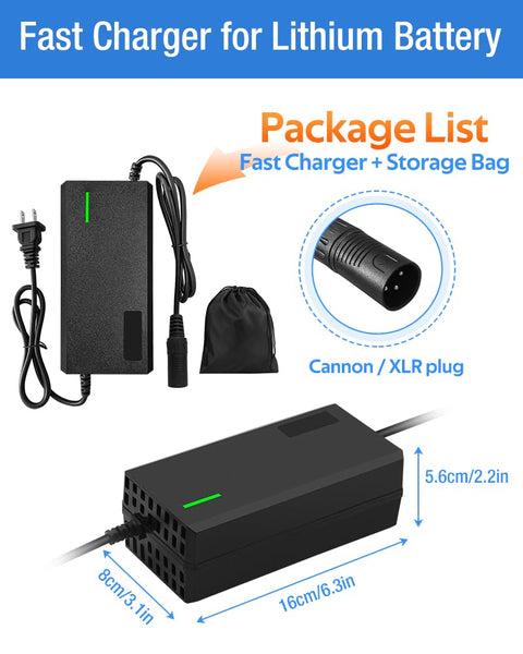 54.6V 3A / 5A Super Fast Charger for 48V Lithium Battery,No Adapter,7 Types of Plugs to Choose from, More Secure.Compatible with Most Plugs. with Cooling System (Cannon/XLR plug-3A)