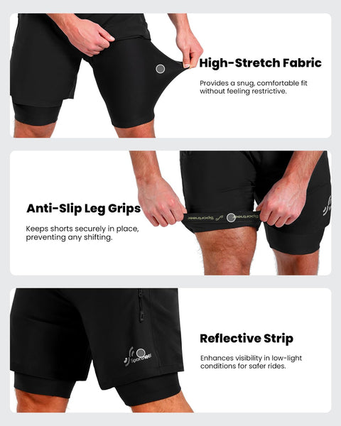 Sportneer Bike Shorts for Men - 3D Padded Lightweight MTB Fit Riding Biking Bicycle Biker Shorts with Zipper Pockets