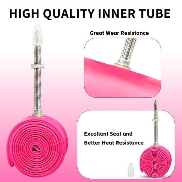 4 Pack Ultralight TPU Bike Inner Tubes 700X18C/23C/25C/28C/30C/32C Presta Valve 45/65/85mm Pink Color for Road Bicycle Tire