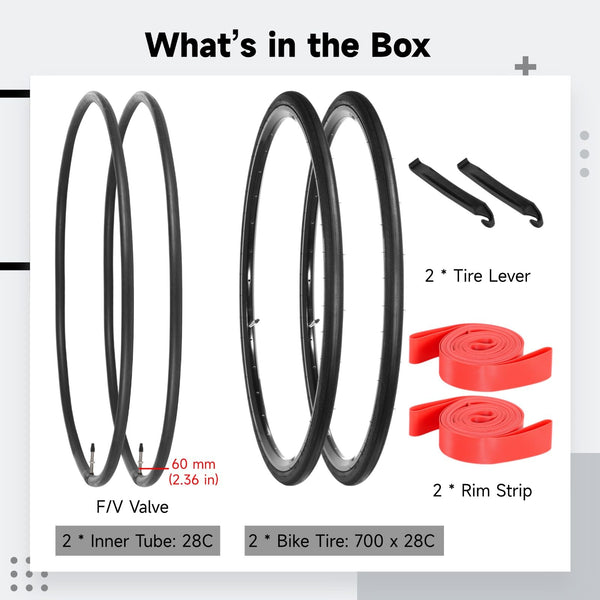 yeesport 2 Pack 700x38c Bike Tire Set with Tubes and Rim Strips, 700c Gravel Tires 40-622 Foldable Road Bicycle Tires, 48mm A/V Valve, Replacement 700c Bike Tire