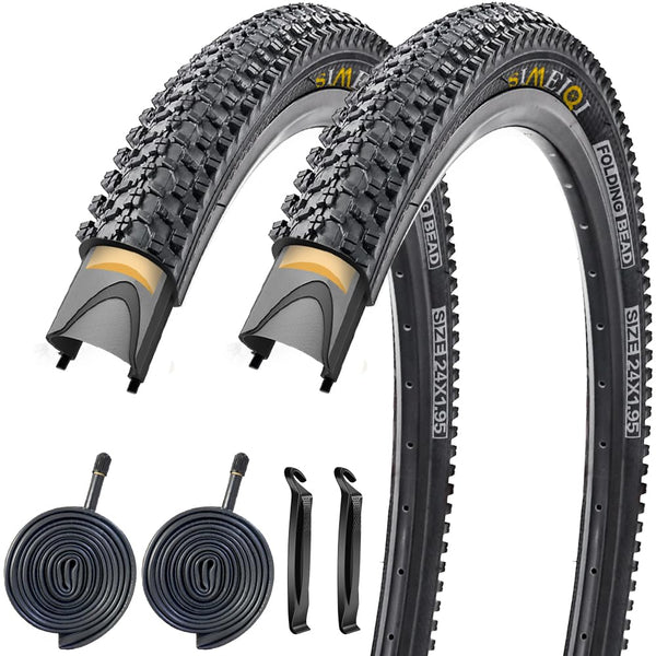 24 X 1.95 Inch Folding Bike Tires with 3mm Anti Puncture Proof Protection for Mountain Bicycles