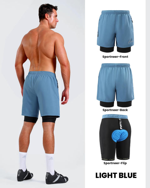 Sportneer Bike Shorts for Men - 3D Padded Lightweight MTB Fit Riding Biking Bicycle Biker Shorts with Zipper Pockets