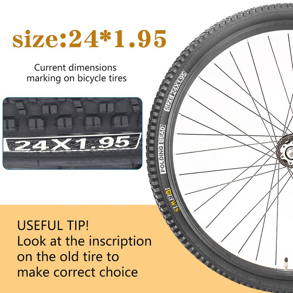 24 X 1.95 Inch Folding Bike Tires with 3mm Anti Puncture Proof Protection for Mountain Bicycles