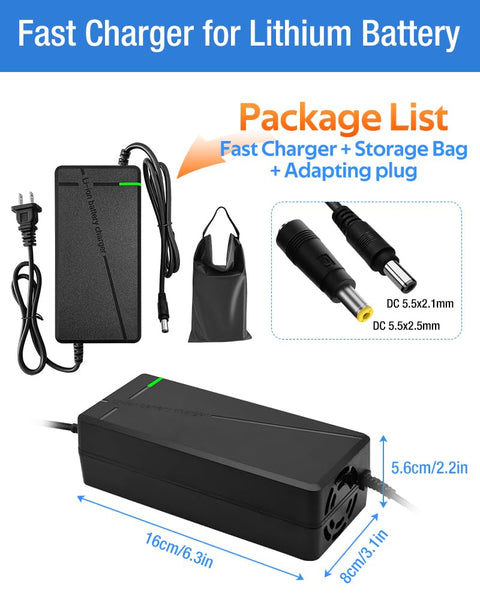 42V 3A Fast Battery Charger,DC5.5x2.1/2.5mm Plug,Not Applicable to Lead-Acid Batteries