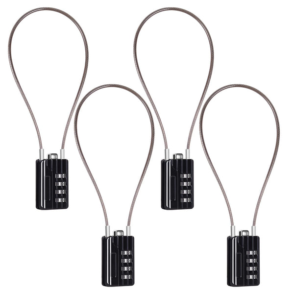 SEPOX® 4 Pcs Resettable Combination Padlock, 1-3/16" Width Body with 32cm Extrem Long Cable, 4 Digit Combo Cable Lock for Suitcase, Travel Bag, Gym Lockers, Filing Cabinets,Pack of 4 Black