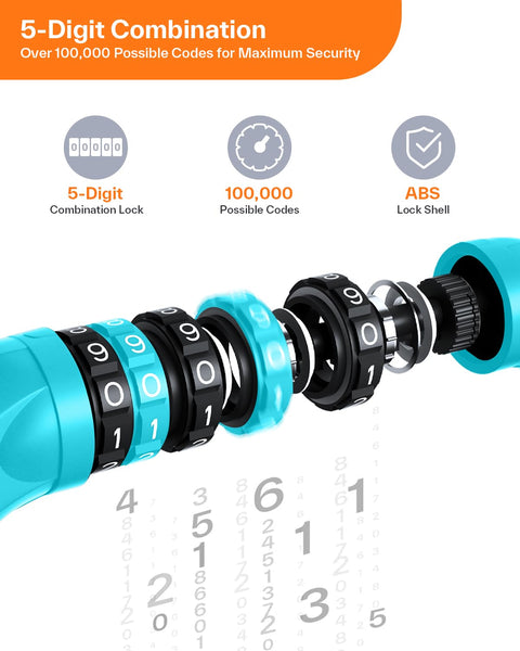 Sportneer Bike Lock: 5 Digit Combination High Security Anti Theft Bike Chain Lock - 3.2/3.6/4ft Heavy Duty Keyless Bicycle Lock for Bike, Motorcycle, Scooter, Door & Gate - 4/6mm Thick, Easy to Use
