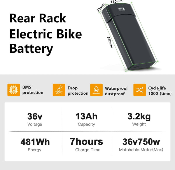 YS YOSE POWER 36V 13Ah Ebike Battery for PEDEGO Electric Bicycle Pgoebikes Lithium Batteries Replacement 250W 350W 500W 750W Electric Bike Ebike Replacement Battery with Charger
