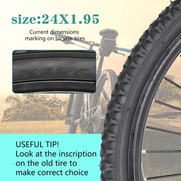 24" Bike Tires 24 X 1.95 Replacement Tires or Inner Tubes AV 32mm Schrader Valve,24 inch Bike Tires Suitable for Mountain Beach Cruiser Bike Replacement Tires & Tubes