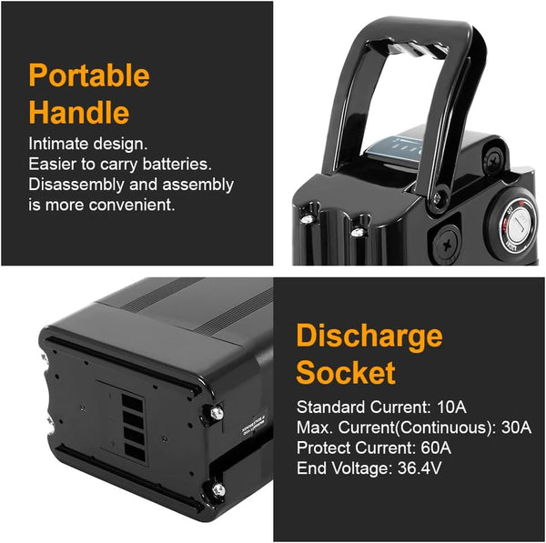 YS YOSE POWER 48V 15.6Ah Ebike Battery Compatible with ECOTRIC Hammer Fat Tire Ebike 48V 15Ah Electric Bike Battery Fit for ECOTRIC Hammer FAT20850C Bicycle Battery 430mm Height