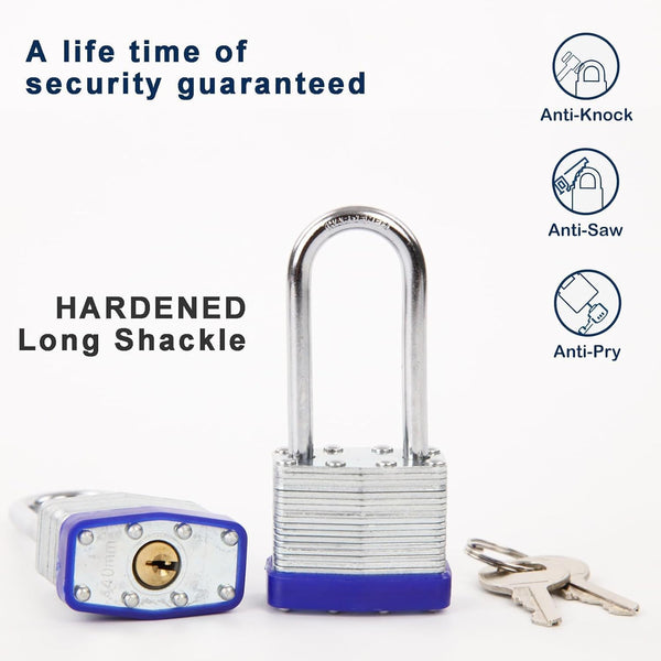 SEPOX® Trinity Keyed-Alike Padlocks Outdoor, Reinforced Laminated Steel Body Heavy-Duty 1-9/16" 40MM, Uncuttable Standard Shackle, 3-Pcs-Lock, 6-Pcs Same Keys, for Gym Locker, Toolbox, Shed, Storage