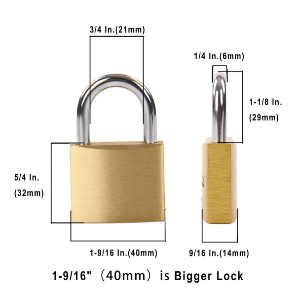 SEPOX 2-Pack Premium Solid Brass Padlock Keyed Alike, 1-9/16" 40mm Heavy Duty Weatherproof Outdoor Lock with 4 Same Keys, Copper Padlock for Gate, Gym Locker, Tool Box, Storage, Shed, Fence & More