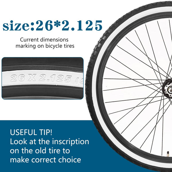 26" Bike Tire 26 x 2.125 Inch Folding Replacement Bicycle Tire for Beach Cruiser Bike