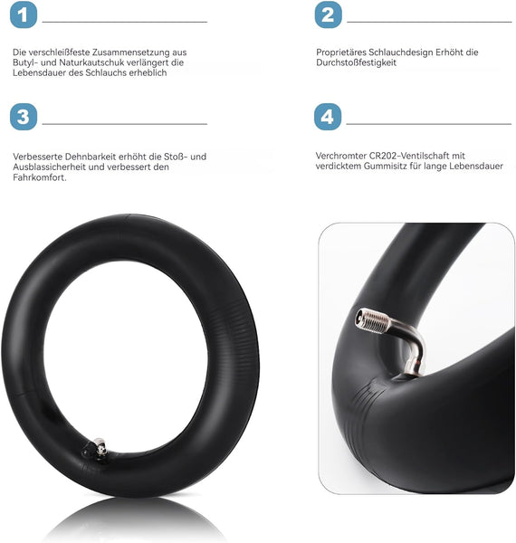 2 Pack 10x2 Inner Tube thickened with Repair Kit, 10x2.125 inch inner tubes with Bent Valve Stem for trikes and baby strollers 10" wheel electric scooter mobility scooters unicycle wheelbarrow