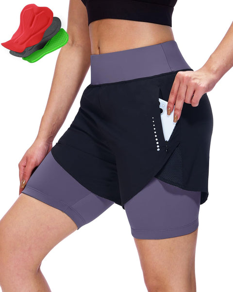 Sportneer Women Padded Bike Shorts - 4D Bicycle Cycling Shorts with 2 Zipper Pockets & 1 Inner Thigh Pocket