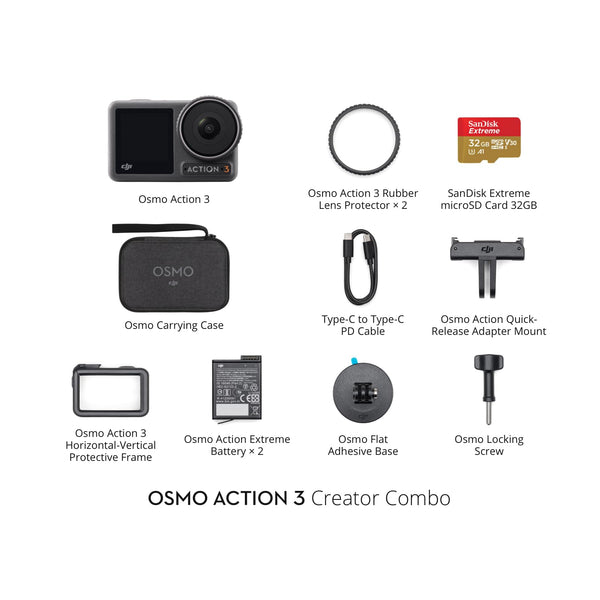 DJI Osmo Action 3 Outdoor Combo, Action Camera 4K with Chest & Backpack Strap Mount for Travel, Sports, Stabilization, Cold Resistant, Waterproof Action Camera with 2 Batteries up to 320 Mins - TRIPPER ELECTRIC BIKES