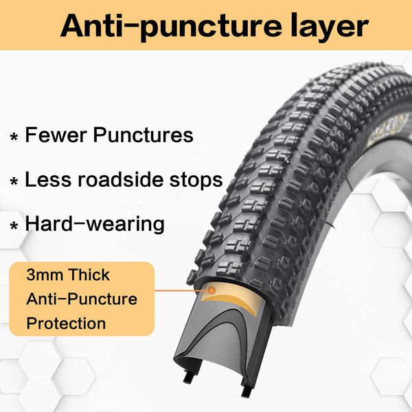 27.5 X 1.95 Inch Folding Bike Tires with 3mm Anti Puncture Proof Protection for Mountain Bicycles