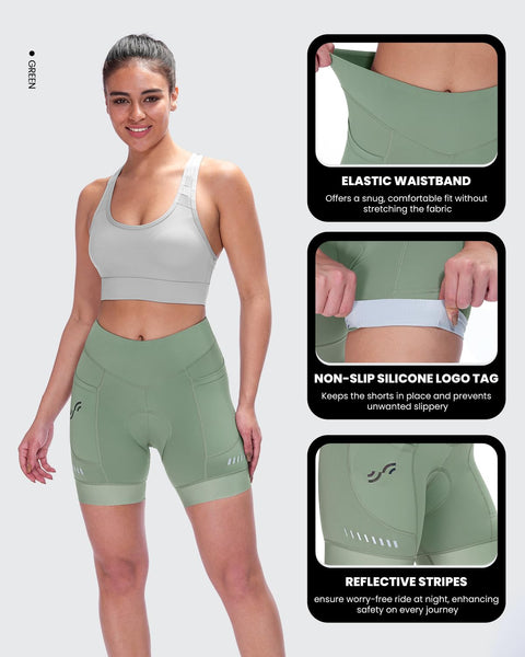 Sportneer Womens 4D Padded Bike Shorts - Women's Cycling Shorts with Breathable Mesh Pockets & Secure Zipper
