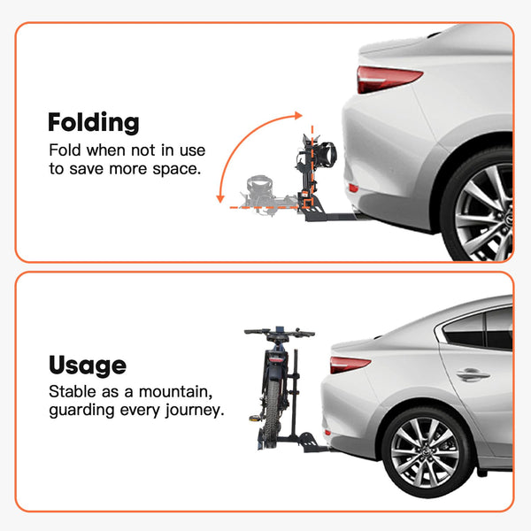 CRAVOT CyberRack S2 Ebike Rack, 300 lbs Capacity Foldable Bike Racks for Tow Hitch Heavy Electric Bike Carrier for 2 E-Bike, Up to 5-inch Fat Tire 2'' Receiver