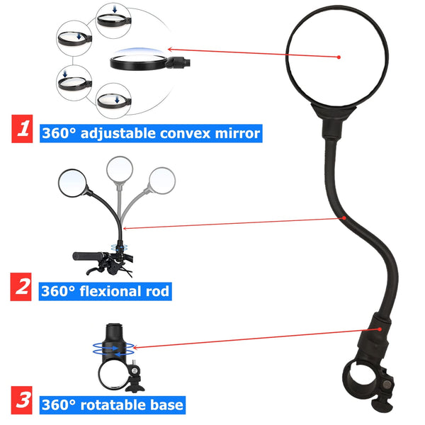 Bike Mirror, Adjustable Bike Mirrors Handlebar Rearview Mirror, Acrylic Convex Round Bike Rear View Mirrors for Handlebars, Bicycle Mirror for E-bike Scooter