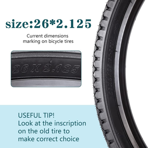 26 Inch Bike Tires 26 X 2.125(57-559) Replacement Tires or Schrader Valve Inner Tubes AV 32mm for Beach Cruiser Bike