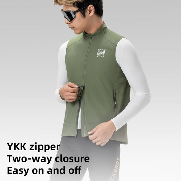 ROCKBROS Cycling Vest for Men Windproof Sleeveless Jacket Two-way zipper Gilet Super-Light Coat for Cycling Hiking Running