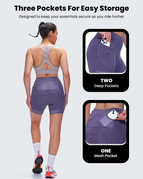 Sportneer Womens 4D Padded Bike Shorts - Women's Cycling Shorts with Breathable Mesh Pockets & Secure Zipper