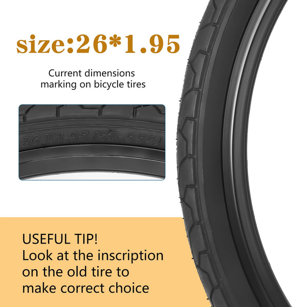 26x1.95 Slick Bike Tires (50-559) or with 26" Bike Tubes 32mm Schrader Valve Suitable for 26 x 1.90 26 x 1.95 26 x 2.0 26 x 2.125 Bicycle Tires and Tubes for City Road Bicycles