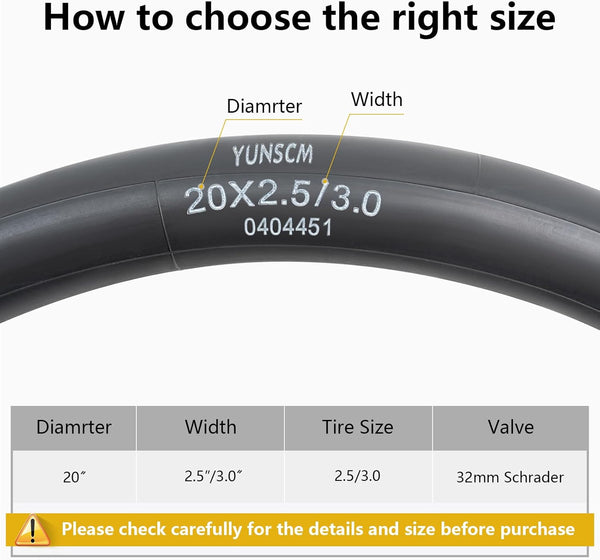 2-PCS 20" Heavy Duty E-Bike Tubes 20x2.5/3.0 AV32mm Premium Butyl Rubber Inner Tubes 20" x 3.0" Compatible with 20x2.50 20x2.60 20x2.80 20x3.0 64/76-406 E-Bike Bicycle Fat Tire Tubes Schrader Valve - TRIPPER ELECTRIC BIKES