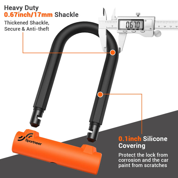Sportneer Bike Lock: Heavy Duty Anti Theft Bike U Lock with 5ft Security Steel Cable - 17mm Shackle Bicycle U-Locks with 2 Keys & Mounting Bracket for Road Mountain Bike, Size 7.76''x5.02'', 1.64lb