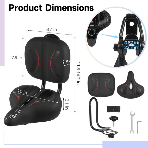yeesport Oversized Ergonomic Bike Seat with Adjustable Backrest, Wide Bicycle Saddle Cushion for Comfort Riding, Padded Support Design for Tricycles, Cruiser Cycles, Exercise and Ebike Use