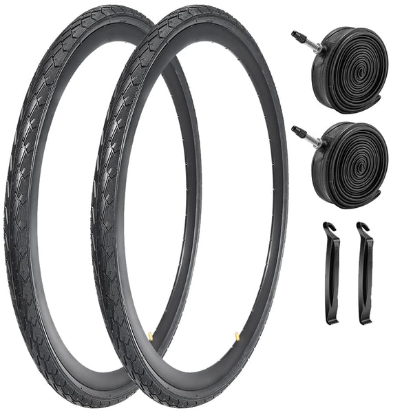 2 Pack 700x23C/25C/28C/35C/38C Bike Tires Plus Bike Inner Tubes Presta Valve 48mm or Schrader Valve 48mm Foldable Replacement Tires for Road Bicycle