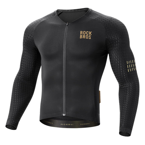 ROCKBROS Men's Cycling Jersey Long Sleeve Shirt Bike Jersey Men with Full Zipper Pocket Quick Dry