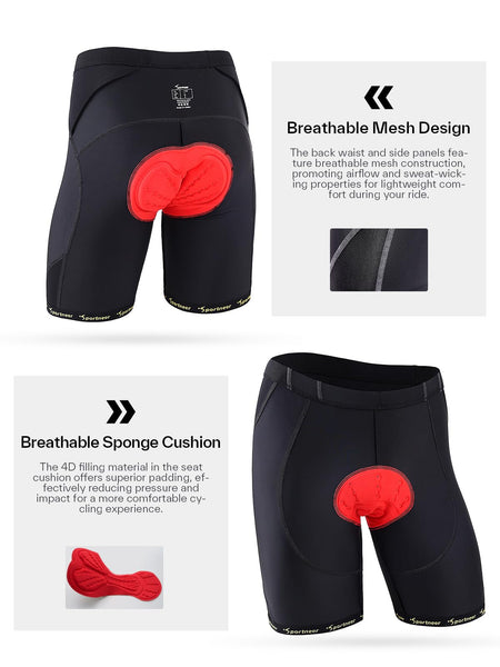 Sportneer Padded Bike Shorts for Men - 4D Padding Mens Bicycle Cycling Biking Clothing Shorts, Breathable and Absorbent