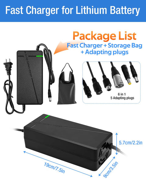 54.6V 3A/5A Charger with 6 Plug Suitable for Various Lithium Batteries, Such as Lawn Mower and Wheelchair Lithium Batteries, etc. (5A 6Plug+Bag)