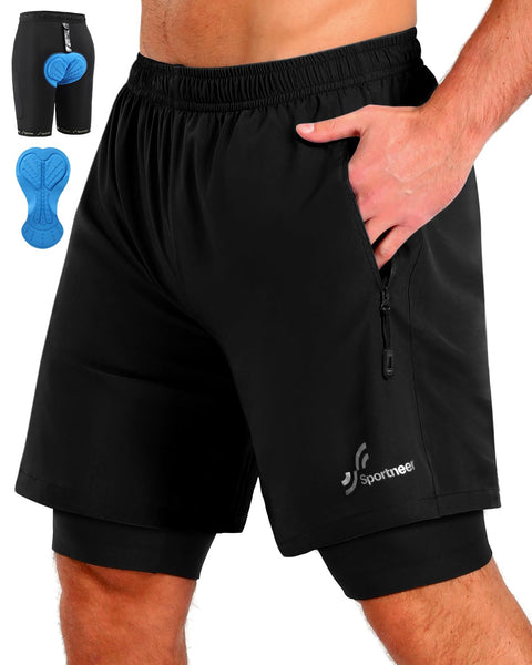 Sportneer Bike Shorts for Men - 3D Padded Lightweight MTB Fit Riding Biking Bicycle Biker Shorts with Zipper Pockets