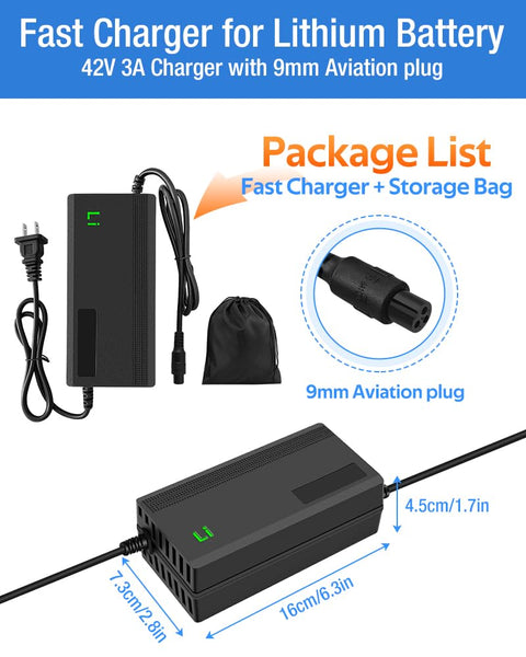 42V 3A Fast Battery Charger,DC5.5x2.1/2.5mm Plug,Not Applicable to Lead-Acid Batteries