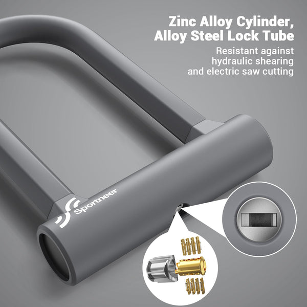 Sportneer Bike Lock: Heavy Duty Anti Theft Bike U Lock with 5ft Security Steel Cable - 17mm Shackle Bicycle U-Locks with 2 Keys & Mounting Bracket for Road Mountain Bike, Size 7.76''x5.02'', 1.64lb