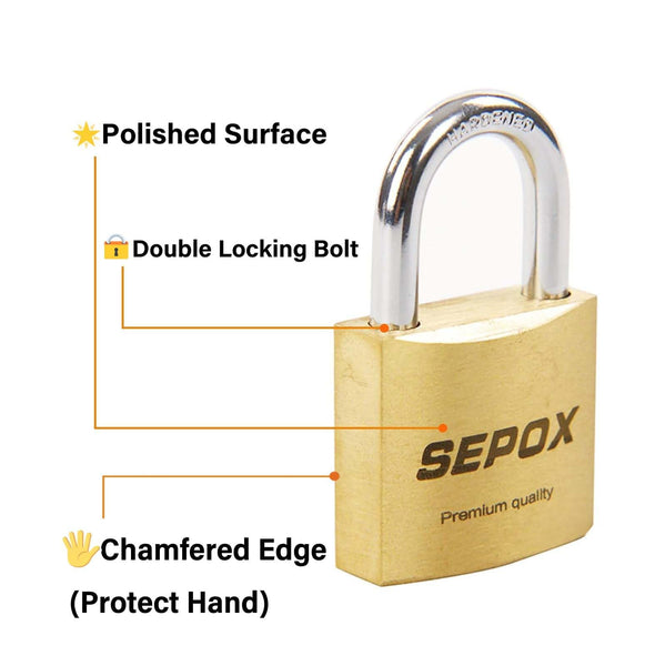 SEPOX 2-Pack Premium Solid Brass Padlock Keyed Alike, 1-9/16" 40mm Heavy Duty Weatherproof Outdoor Lock with 4 Same Keys, Copper Padlock for Gate, Gym Locker, Tool Box, Storage, Shed, Fence & More