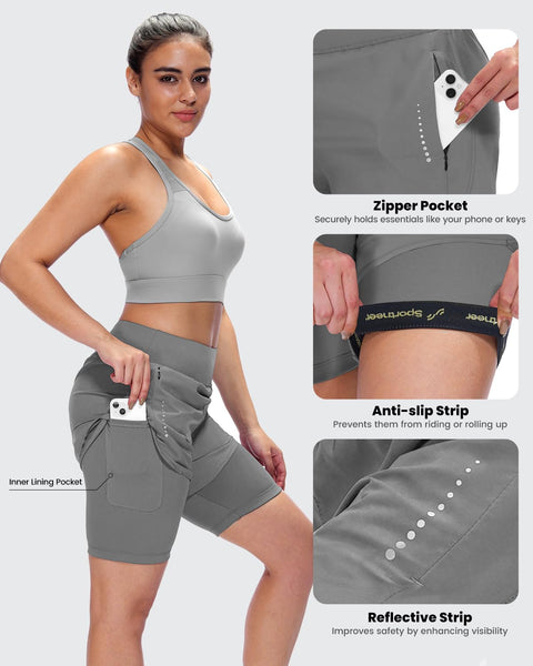 Sportneer Women Padded Bike Shorts - 4D Bicycle Cycling Shorts with 2 Zipper Pockets & 1 Inner Thigh Pocket