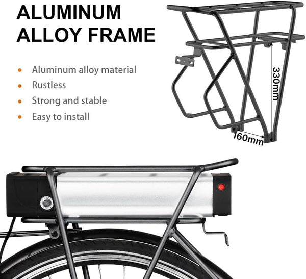 YS YOSE POWER Black Luggage for YOSE Power 48V 20.8Ah Rear Ebike Battery which is ok for Max 1500W Electric Bicycle Battery Black Luggage Rack 500W 1000W 1500W E-Bikes (Only Rack)