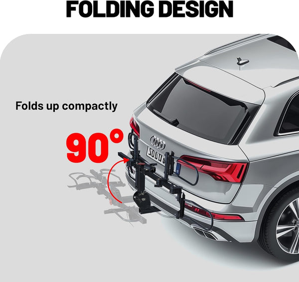 Bike Rack for Car Hitch Mount - Young Electric 2 Ebike Rack Heavy Duty Platform Carrier 200lb Capacity, Smart Tilting & One Hand Folding Bicycle Racks for SUV, Minivan, RV, Fits 5-Inch Fat Tires