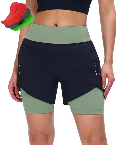 Sportneer Women Padded Bike Shorts - 4D Bicycle Cycling Shorts with 2 Zipper Pockets & 1 Inner Thigh Pocket