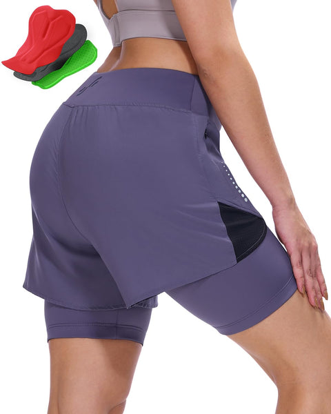 Sportneer Women Padded Bike Shorts - 4D Bicycle Cycling Shorts with 2 Zipper Pockets & 1 Inner Thigh Pocket