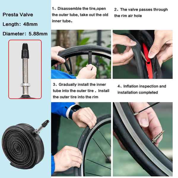 2 Pack 700x23C/25C/28C/35C/38C Bike Tires Plus Bike Inner Tubes Presta Valve 48mm or Schrader Valve 48mm Foldable Replacement Tires for Road Bicycle