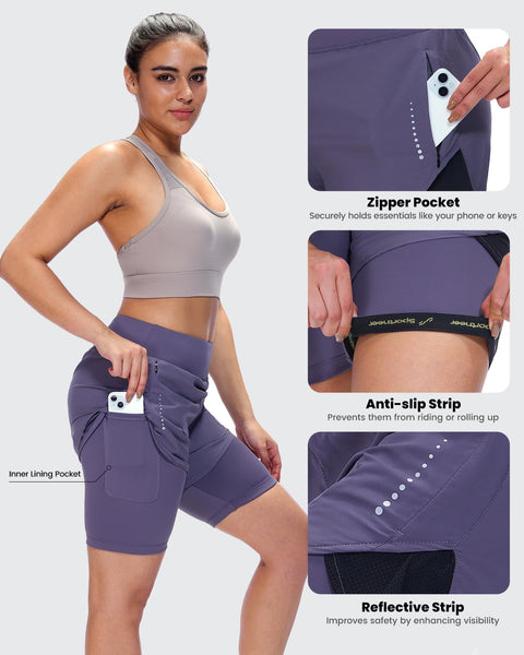 Sportneer Women Padded Bike Shorts - 4D Bicycle Cycling Shorts with 2 Zipper Pockets & 1 Inner Thigh Pocket