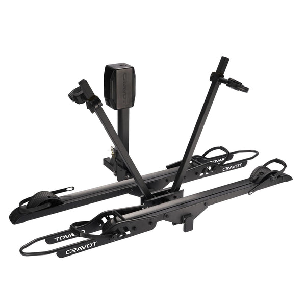 CRAVOT Ebike Racks for 2 Bikes Tow Hitch, Tire Clamp Rack Bike Carrier, Heavy-Duty Haul Ebike Rack with 2 Tray Arms Lock, 200lbs Capacity Fits Fat Tire Bicycle, for Car, SUV with 2" Receiver