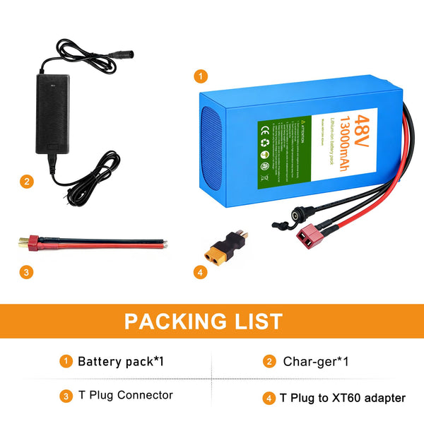 36V 48V Universal Power Pack Battery with 30A BMS & PVC Case Prefect for 200-1500W Systems Support (48V 20AH (200-1500W))