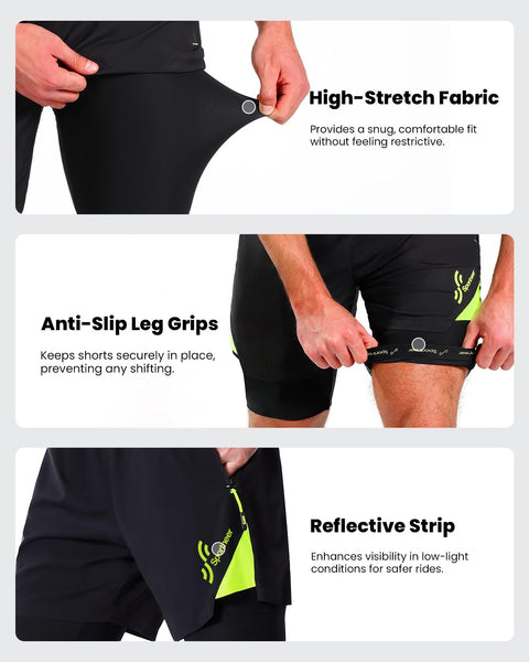 Sportneer Bike Shorts for Men - 3D Padded Lightweight MTB Fit Riding Biking Bicycle Biker Shorts with Zipper Pockets